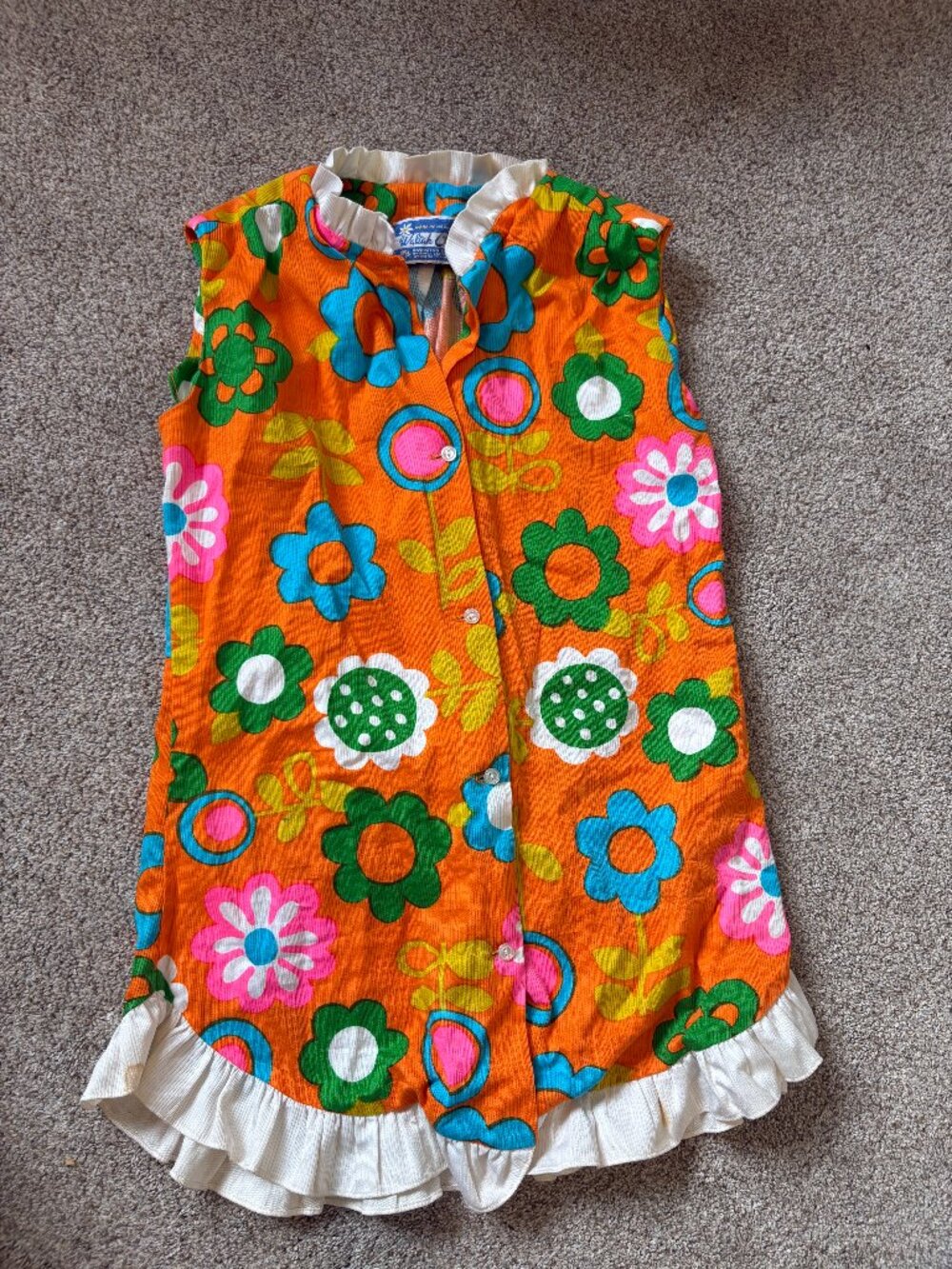 Vintage Waltah Clarke Hawaiian dress girls 70s colourful flowers Hawaii Sundress